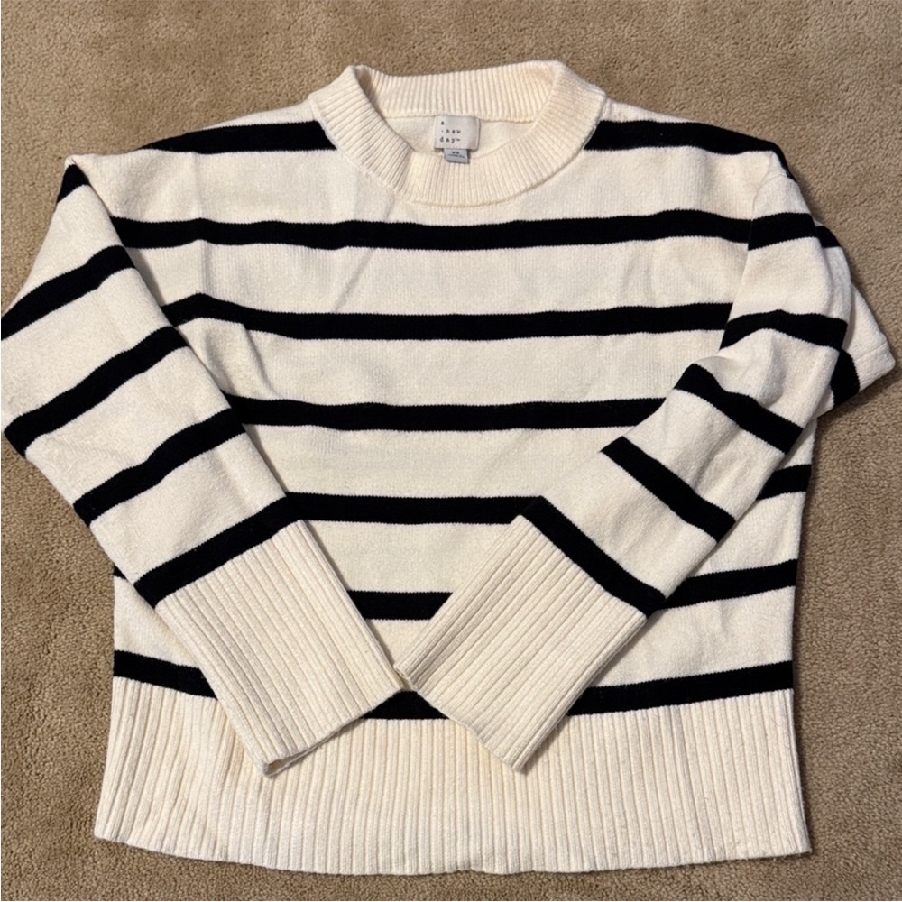 A New Day Striped Black and White Sweater
